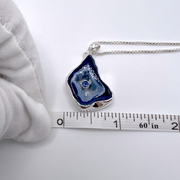 Genuine Blue Agate .925 Sterling Silver Necklace - Picture 16 of 16